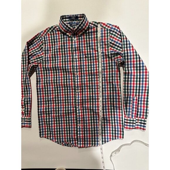 EUC IZOD Boys Button Down L/S Holiday Christmas Dress Shirt Plaid Large 14/16 - Picture 12 of 13